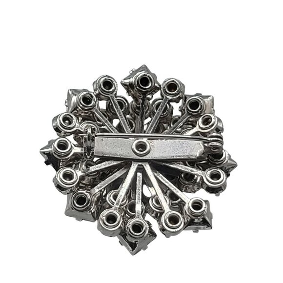 Sparkling Rhinestone Snowflake Brooch Vintage Layered 1940s Design Clear Stones - Picture 11 of 13